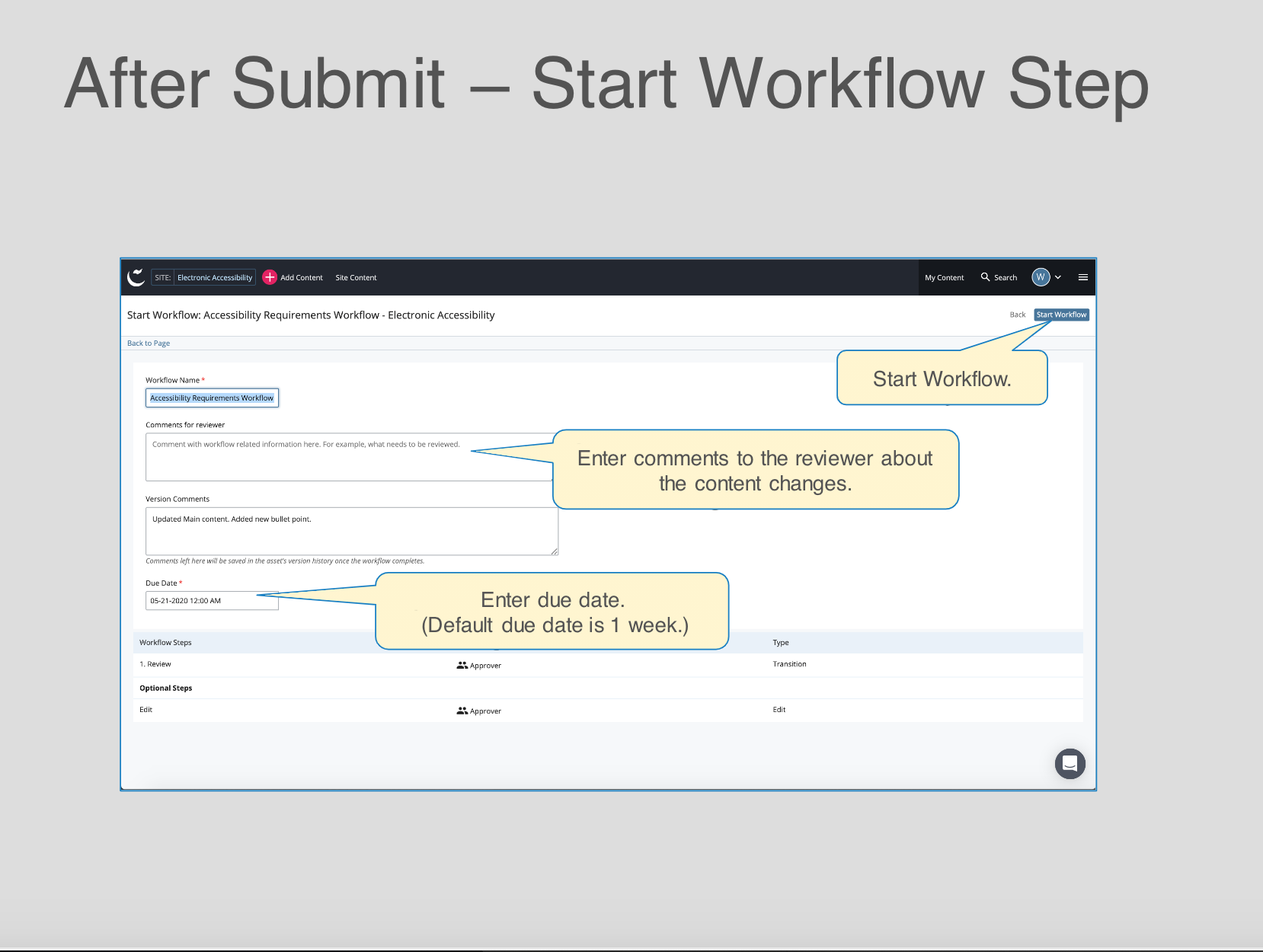 Workflow after submit - Start workflow step