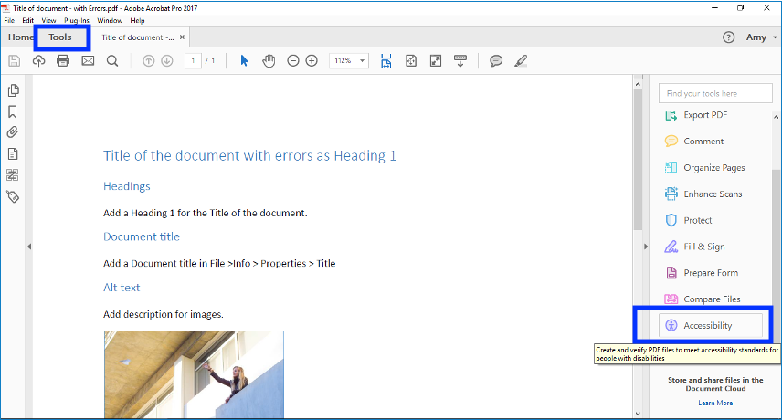 Acrobat accessibility tool