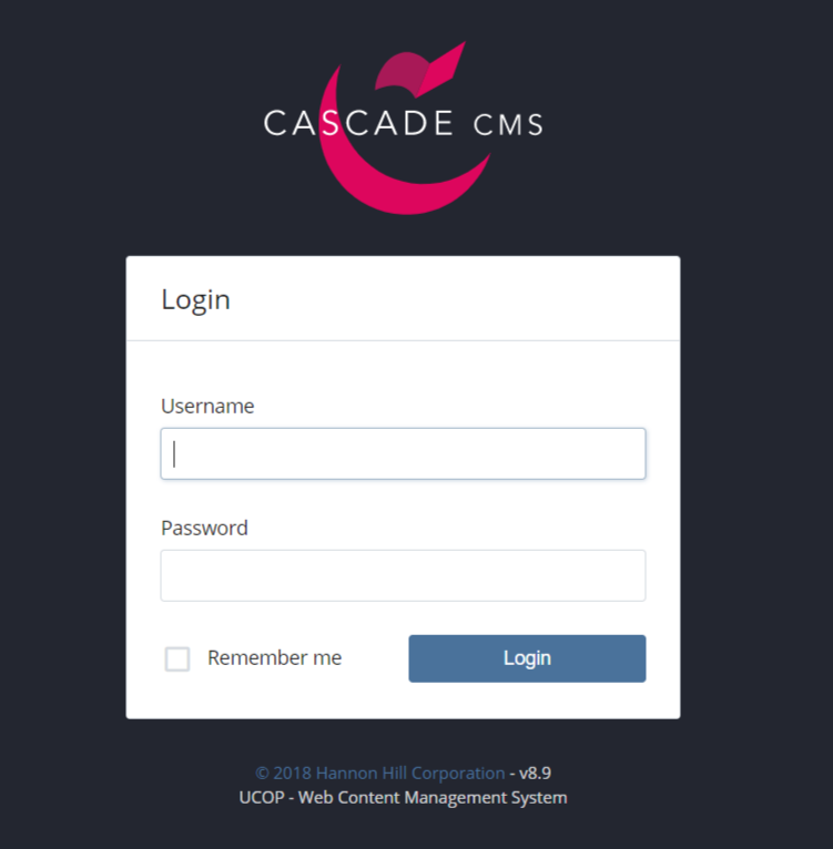 Cascade login screen