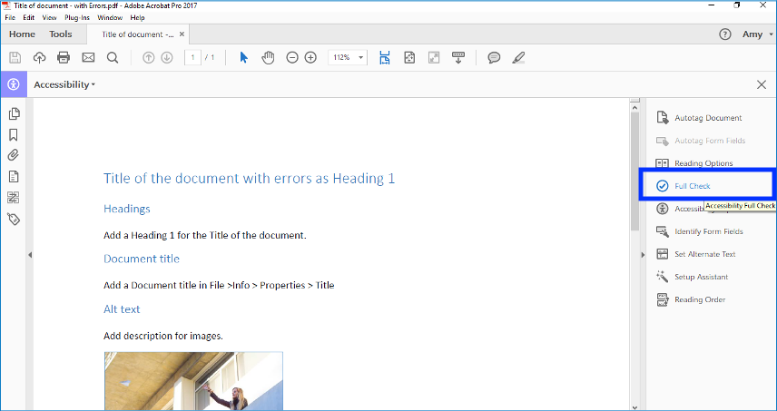 Run Full Check for Accessibility in Acrobat Professional