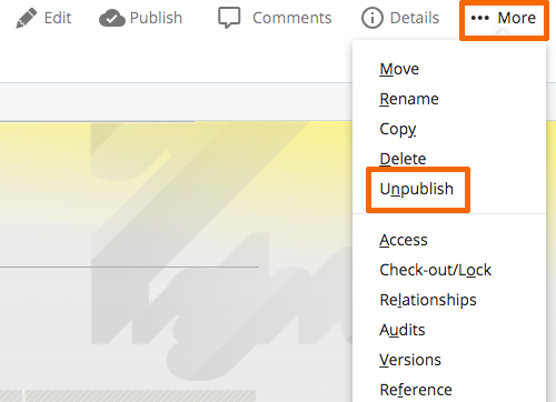 Finding the Unpublish option