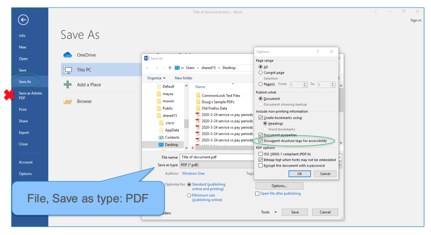 Save as type PDF from Microsoft Word