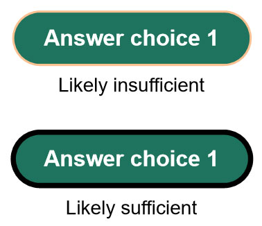 Likely insufficient example of using shape outline to convey status, because the outline is thin and under contrast, followed by a likely sufficient example that uses a much thicker outline and a color that achieves 3:1 contrast
