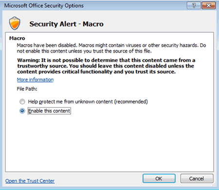 Security Alert - Macro