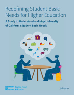 Redefining Student Basic Needs 2020 Report cover image with two illustrated people talking over a table