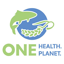 One Health One Planet logo of fish and grain over globe