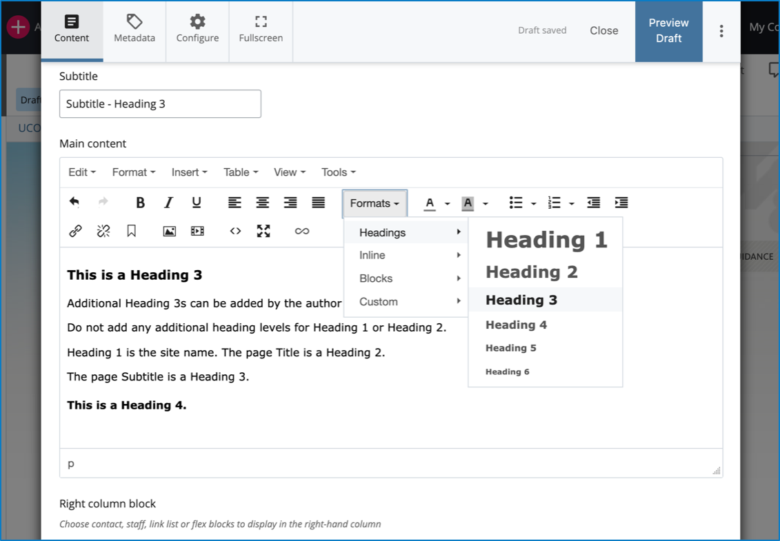 Headings in Cascade