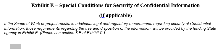 Screenshot of Exhibit E - Special Conditions for Security of Confidential Information from the California Model Agreement