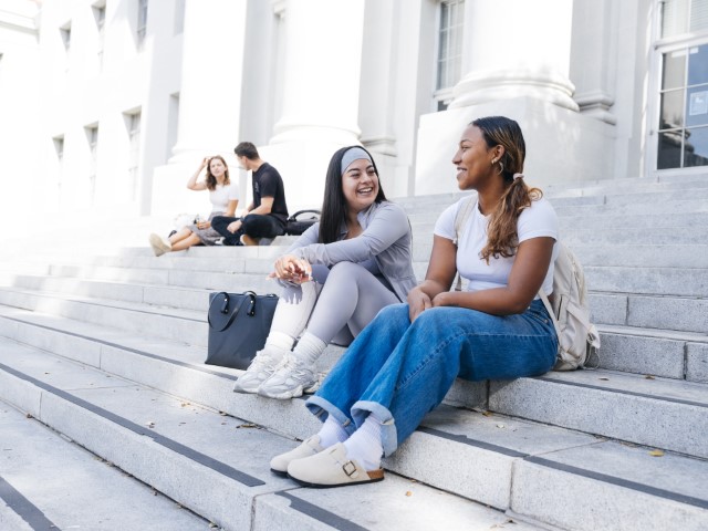 Students sitting on stairs