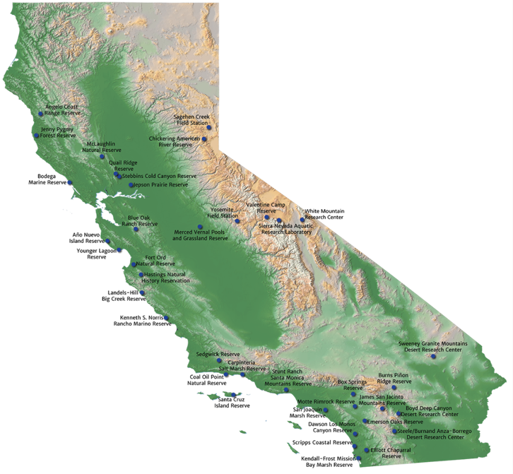 map of the field research centers in California